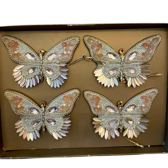 34th & Pine Beaded Butterfly Ornaments Set of 4 Iridescent Pink Holiday Glam NEW - Picture 12 of 13